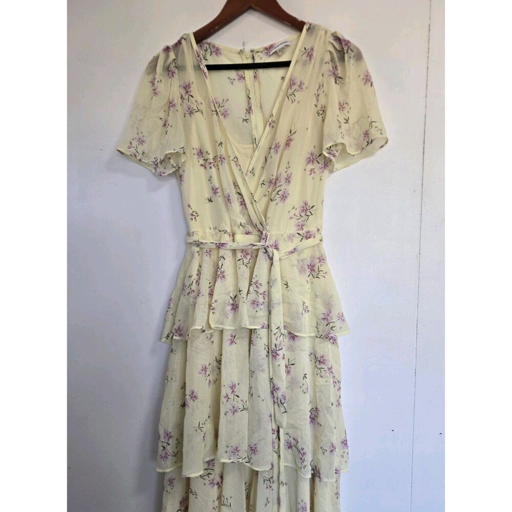 Calvin Klein Dress Womens 12P Floral Peasant Tiered Maxi Cottagecore Boho Flower
